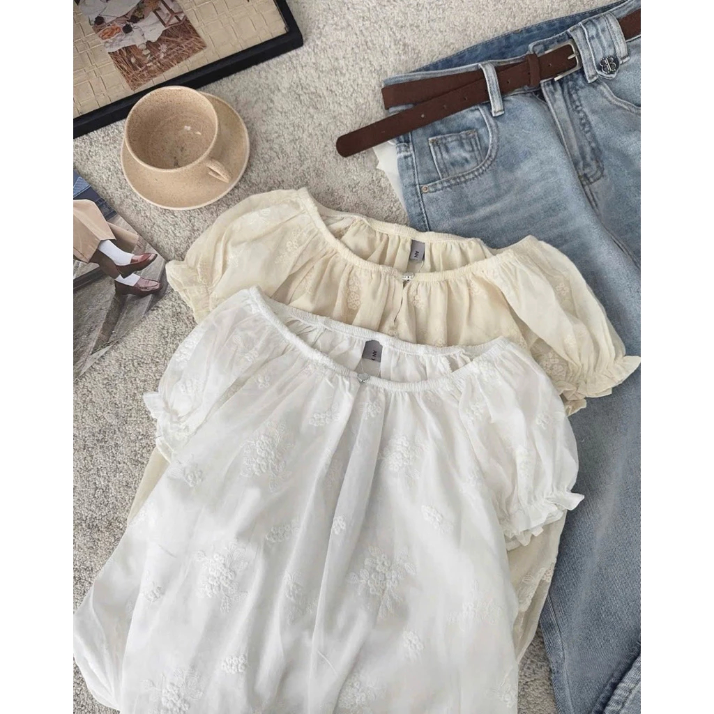 [Hàng Sẵn, L1] Áo Babydoll Dáng Bí Babie Ngắn Tay Thêu Hoa Bun222 | BigBuy360 - bigbuy360.vn