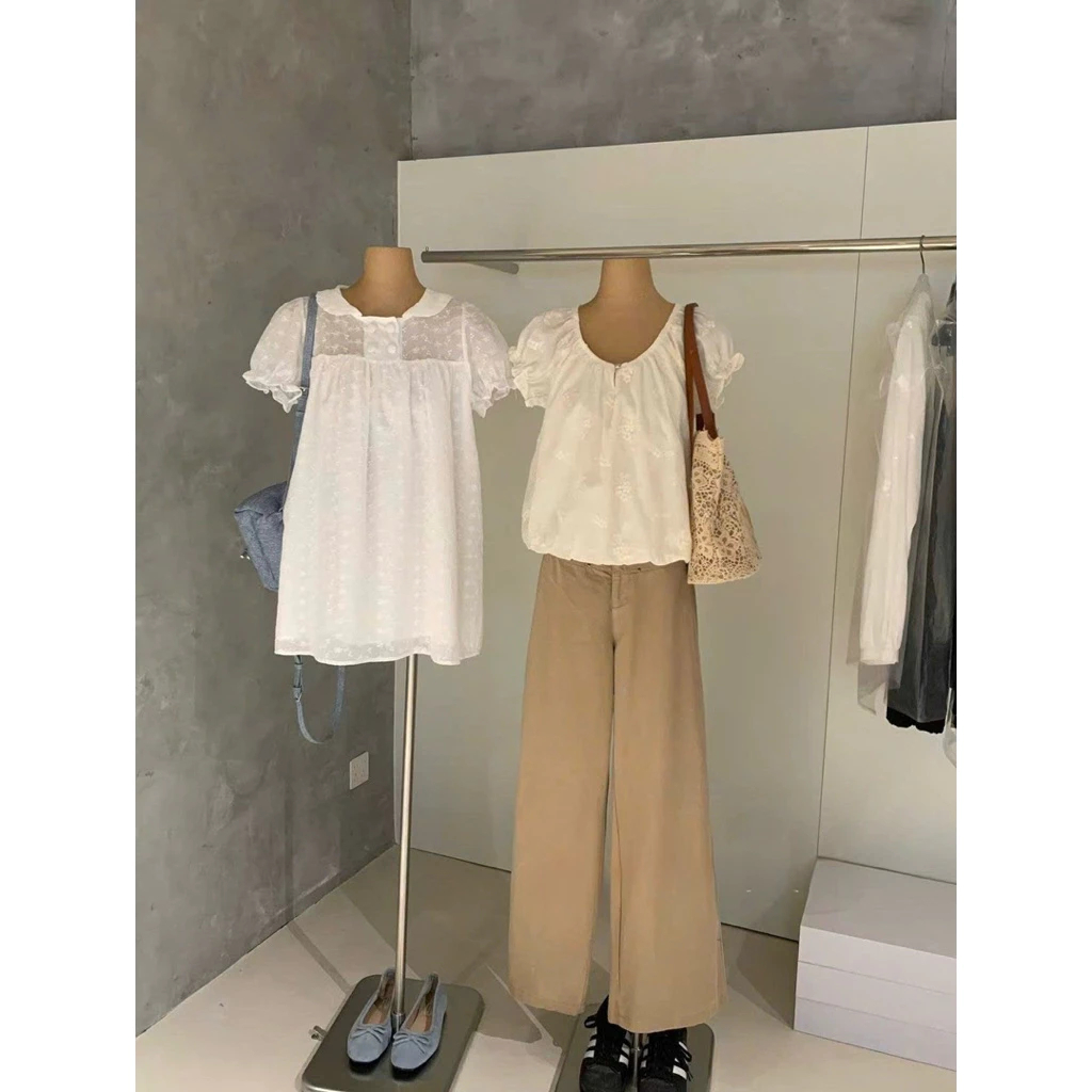 [Hàng Sẵn, L1] Áo Babydoll Dáng Bí Babie Ngắn Tay Thêu Hoa Bun222 | BigBuy360 - bigbuy360.vn