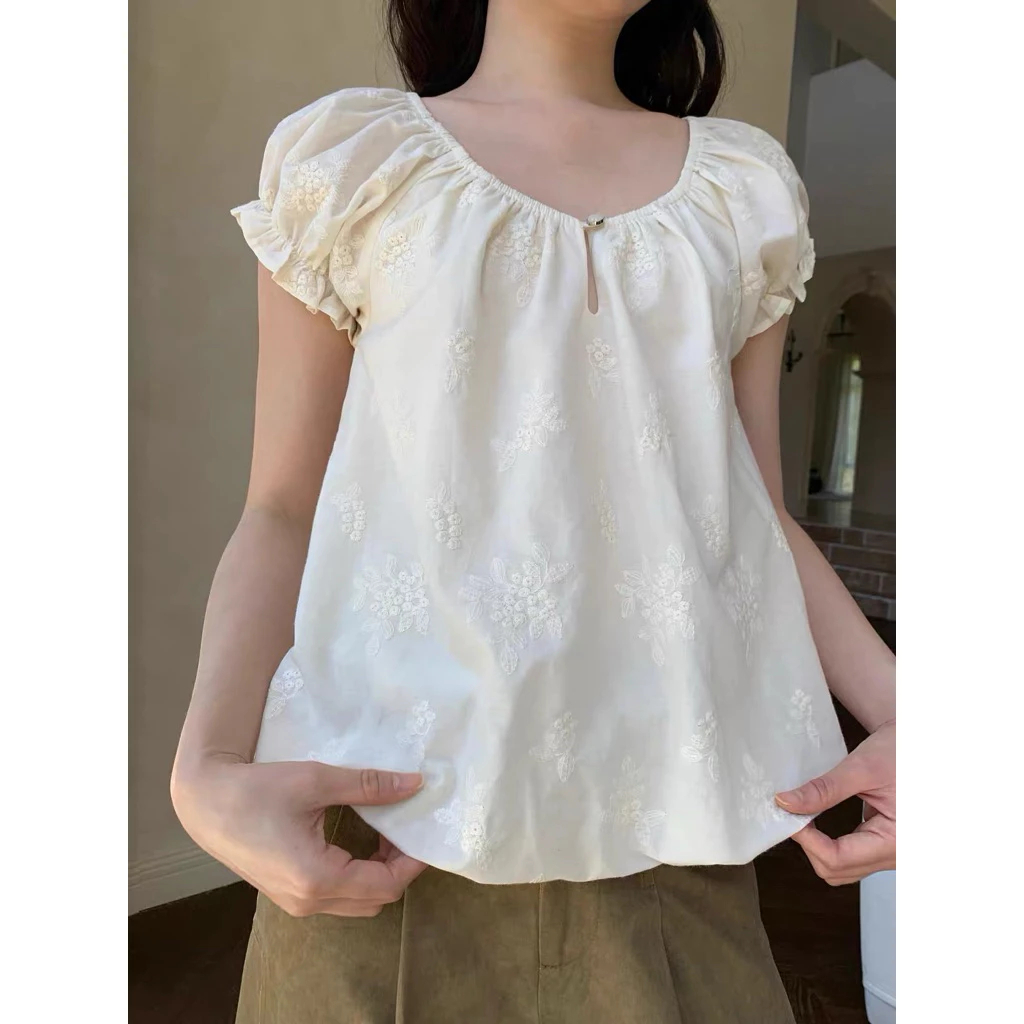 [Hàng Sẵn, L1] Áo Babydoll Dáng Bí Babie Ngắn Tay Thêu Hoa Bun222 | BigBuy360 - bigbuy360.vn