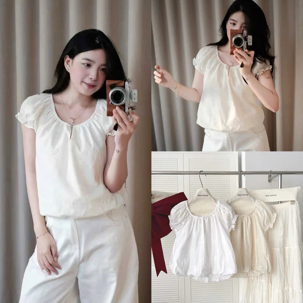 [Hàng Sẵn, L1] Áo Babydoll Dáng Bí Babie Ngắn Tay Thêu Hoa Bun222 | BigBuy360 - bigbuy360.vn