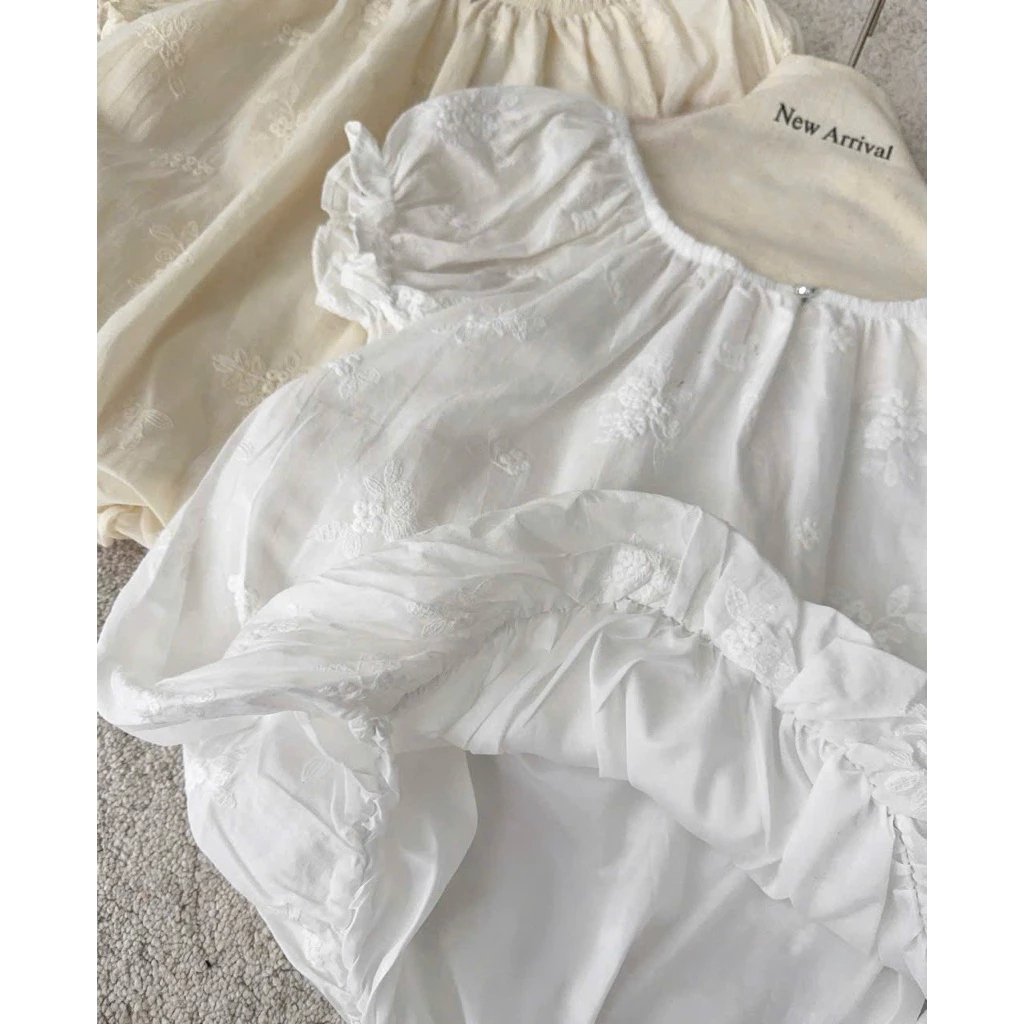 [Hàng Sẵn, L1] Áo Babydoll Dáng Bí Babie Ngắn Tay Thêu Hoa Bun222 | BigBuy360 - bigbuy360.vn