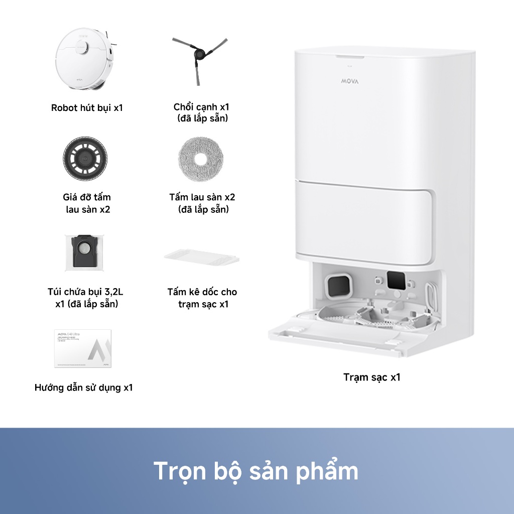 Robot Hút Bụi Lau Nhà Mova E40 Ultra | Lực Hút 19.000Pa | Tự Động Giặt Sấy Giẻ Lau | Bảo Hành 36 Tháng | BigBuy360 - bigbuy360.vn