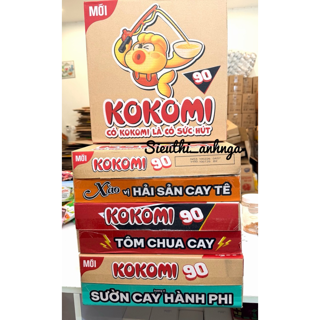 Thùng Mì Kokomi Đại Xào 90 vị Hải sản cay tê/ Bò sốt cà/Sườn Cay Hành Phi 30 gói x 90g