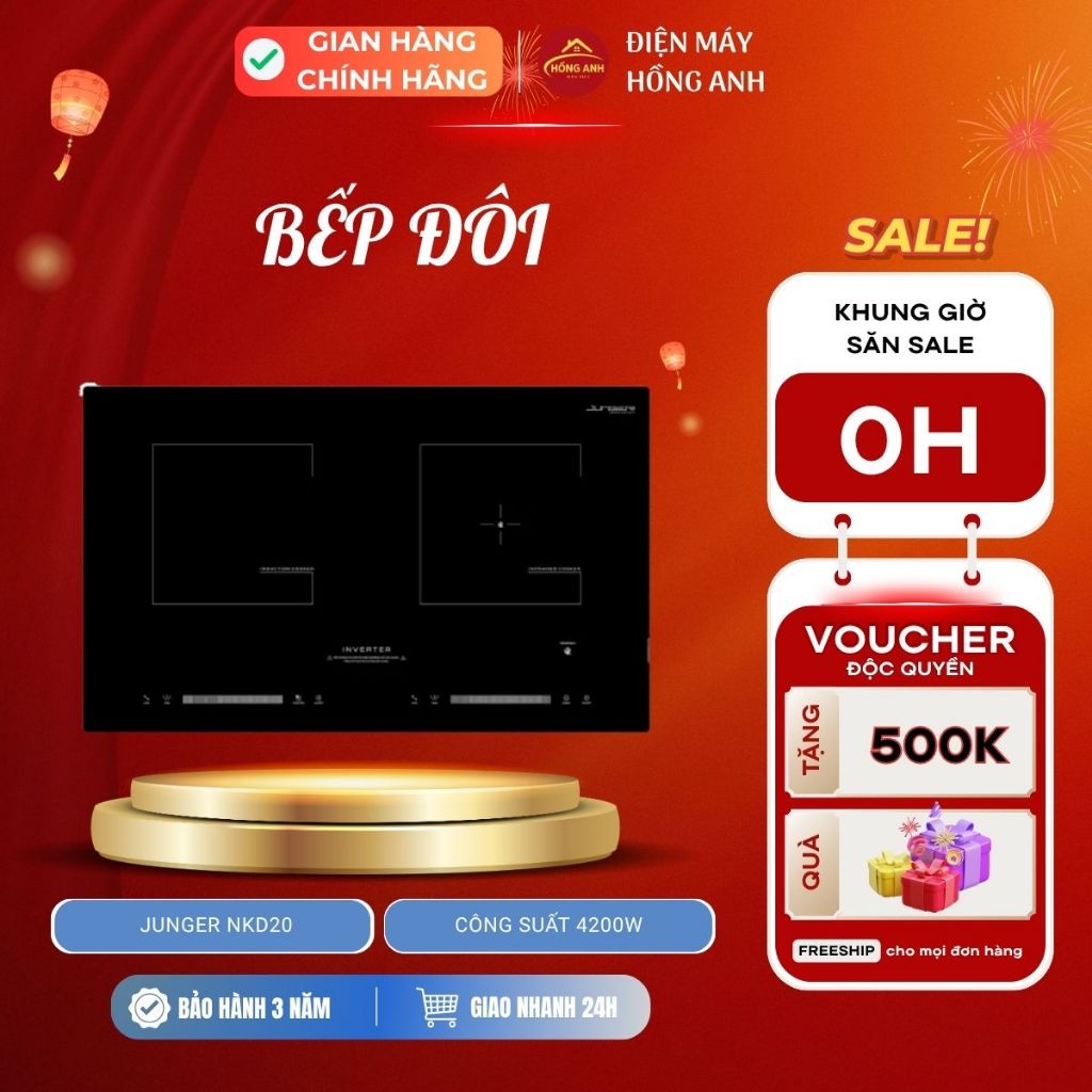 Bếp đôi điện từ hồng ngoại Junger NKD20 công suất 4200W, một bên từ một bên hồng ngoại, nấu nhanh