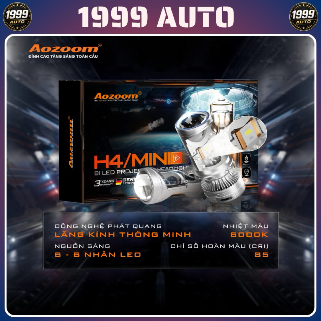 Bi cầu Mini H4 Aozoom bảo hành 3 năm, bi led mini chân H4 công suất 40-75W(giá 1 đôi)