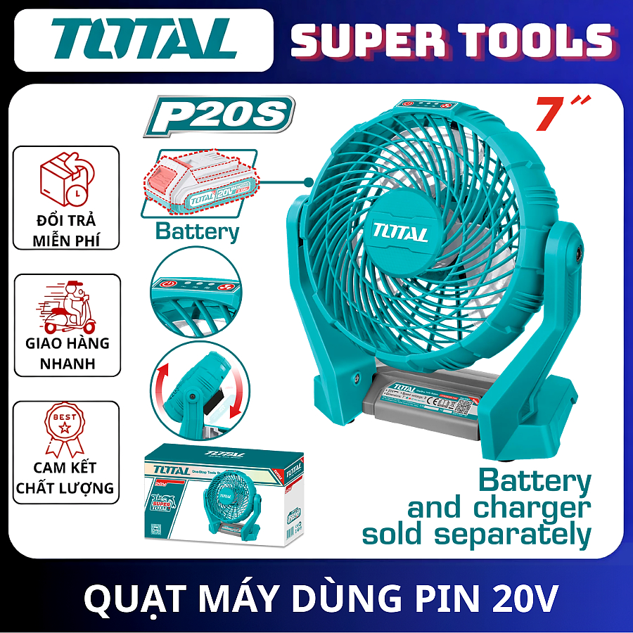 TOTAL Quạt dùng pin 20V TFALI2007