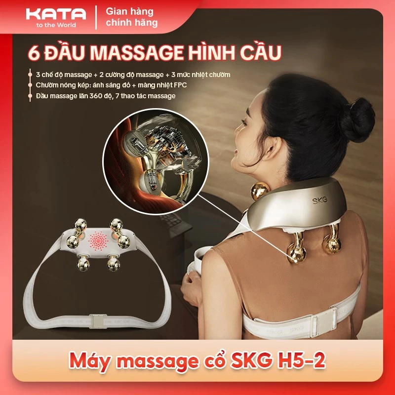 Máy Massage Cổ Vai Gáy SKG H5-2 - Thiết Kế Cải Tiến, Giảm Đau Mỏi Hiệu Quả | Màu Vàng Sâm Panh