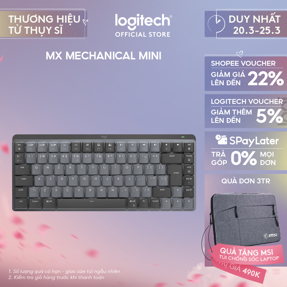 Bàn phím cơ không dây Logitech MX Mechanical Mini  – Tactile, chiếu sáng nền, sạc USB-C