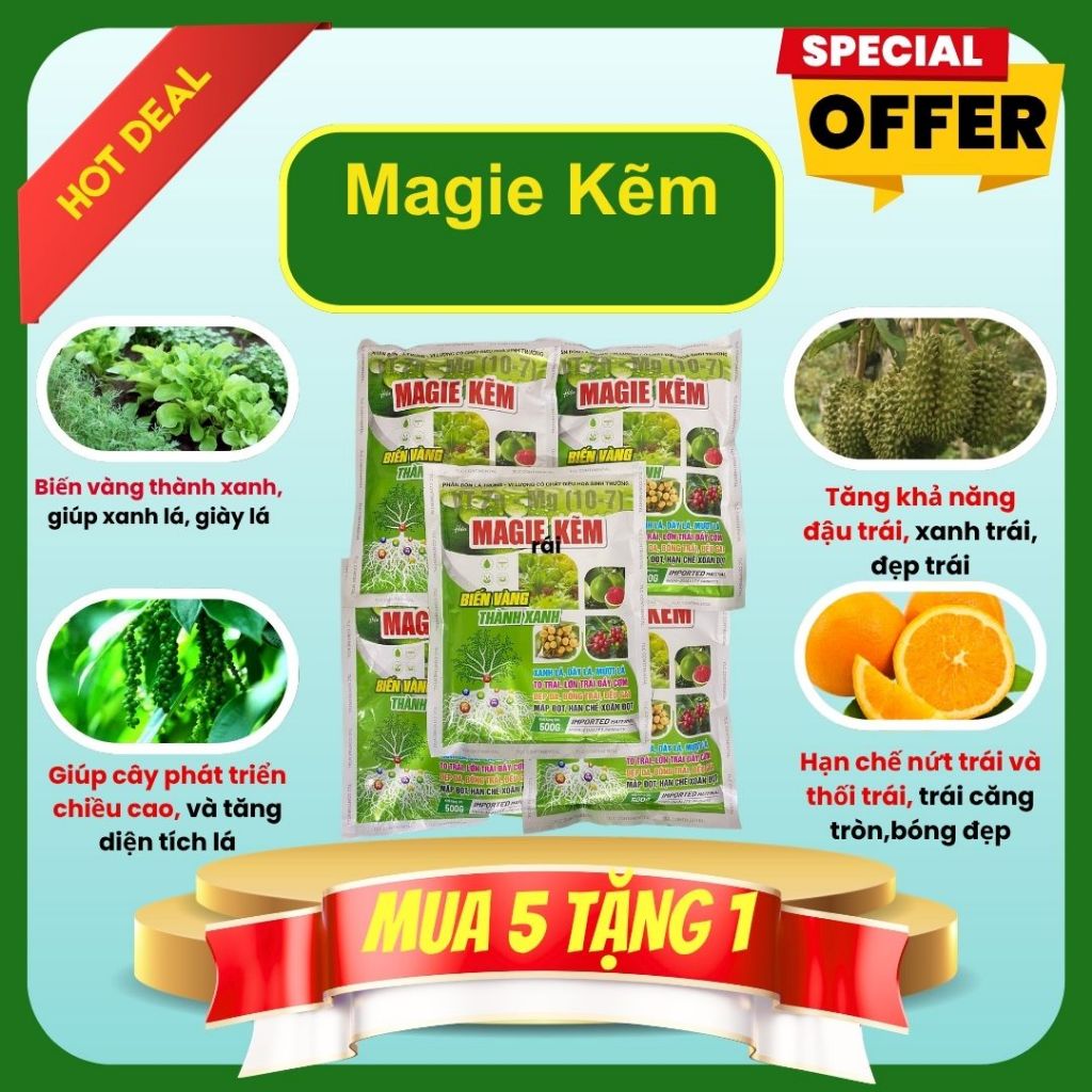 Phân bón lá Magie Kẽm + Bo + GA3, NAA biến vàng thành xanh, chống rụng trái, trái lớn nhanh