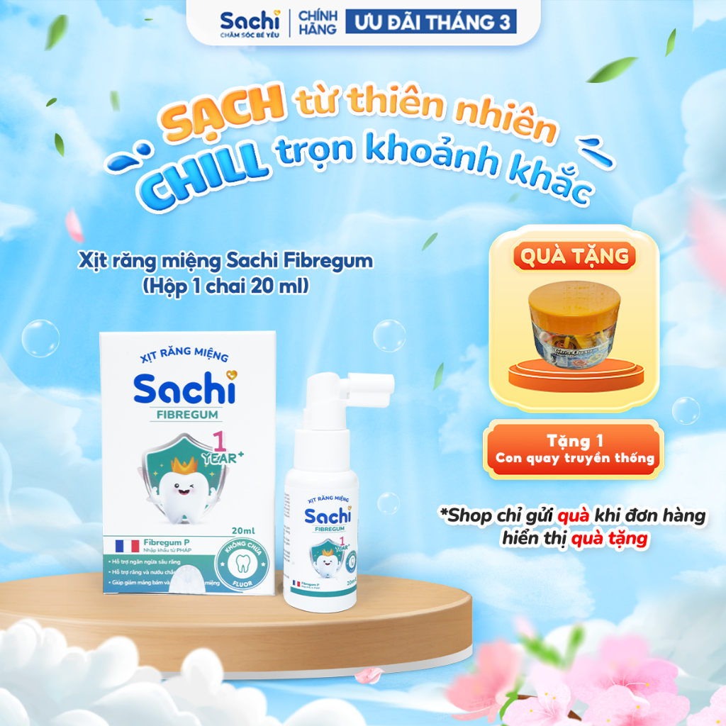 Xịt Răng Miệng Cho Bé Sachi Fibregum Hỗ Trợ Ngừa Viêm Lợi, Bảo Vệ Răng Miệng Bé, Sạch Thơm Mát 20ml