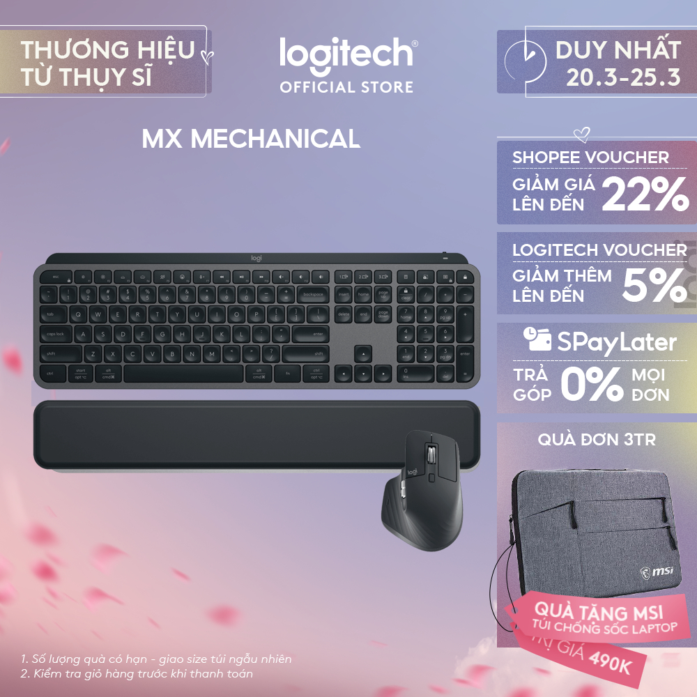 Combo Chuột & Bàn Phím Bluetooth không dây Logitech MX Keys S Combo - Có gác tay, Chiếu sáng, USB-C