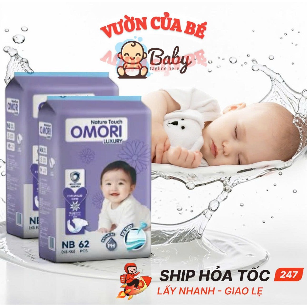 Tã/Dán Dán OMORI LUXURY Size NB62 S56 M52 Mỏng Nhẹ Thấm Hút Tốt Có Tem Phụ Chính Hãng
