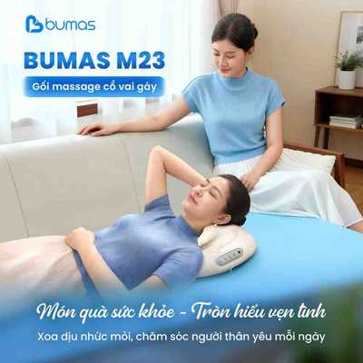 Gối Massage Không Dây Cổ Vai Gáy BUMAS M23 Cao Cấp - 6 Đầu Massage, 3 Chế Độ Chườm Nóng, Pin 2500mAh