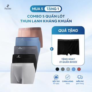 Combo 5 quần lót nam boxer PAZZINI thun lạnh cao cấp, quần sịp nam co giãn, thấm hút kháng khuẩn tốt - BX006.