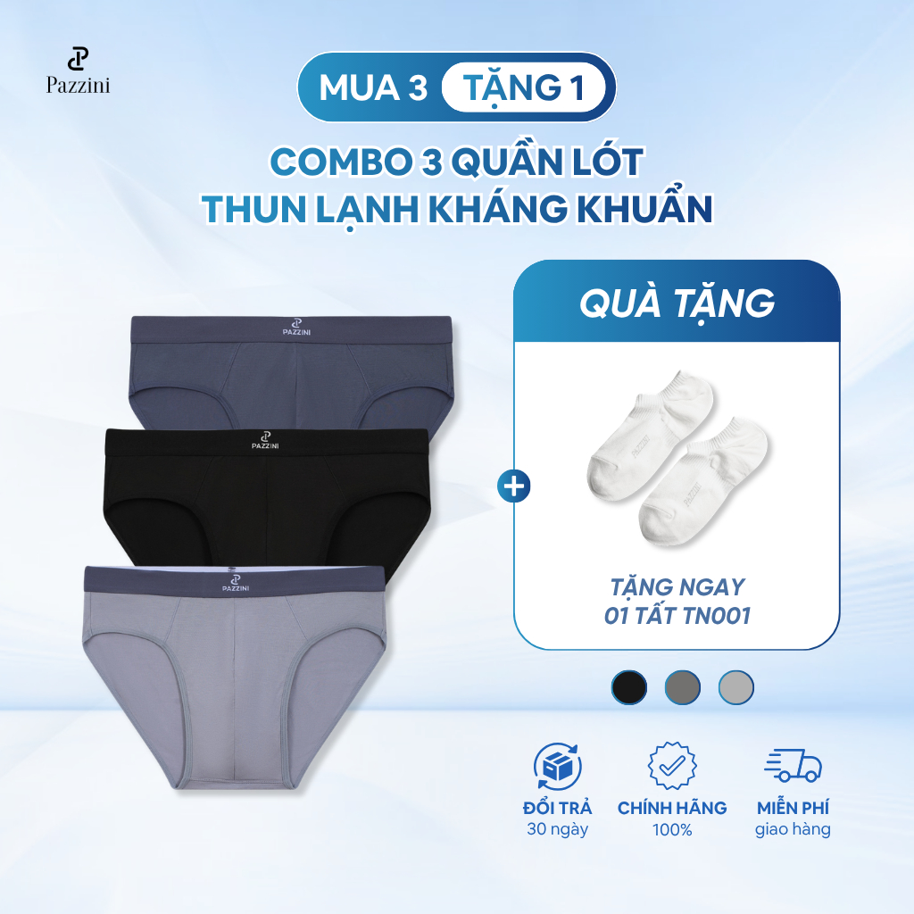 Combo 3 quần lót nam tam giác PAZZINI bamboo kháng khuẩn, quần sịp nam co giãn 4 chiều, thấm hút tốt