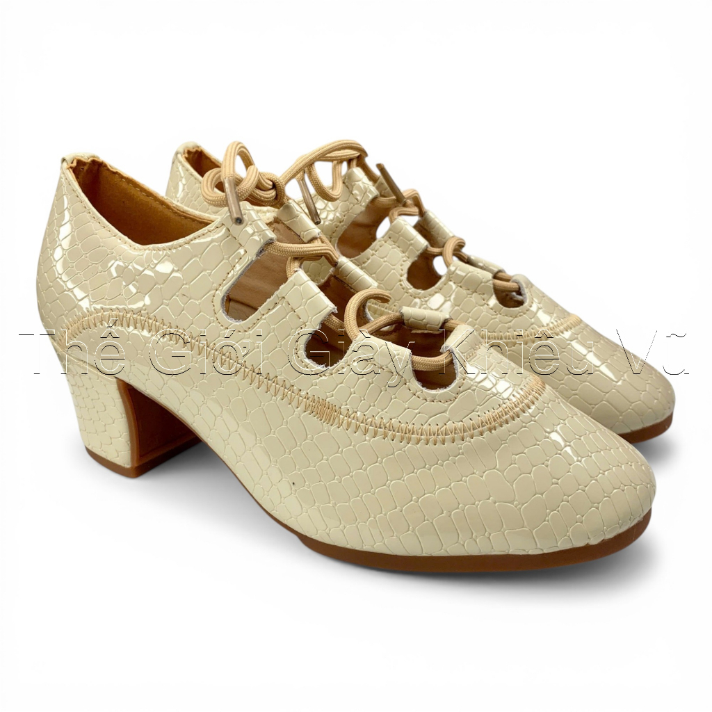 Giày DZW, Đế Liền Cao Su, Gót 5p (DZW-L-5P) - Màu Be