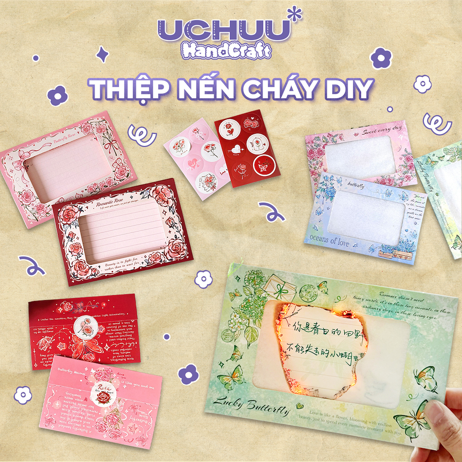 Thiệp Nến Cháy DIY UCHUU HANDCRAFT Thiệp Chúc Mừng Đốt Cháy Tạo Bất Ngờ Tặng Sinh Nhật, Lễ Tình Nhân, Kỷ Niệm