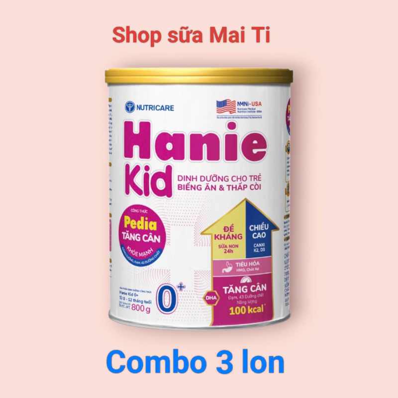 Combo 3 lon Nutricare Hanie Kid 0+ lon 800g