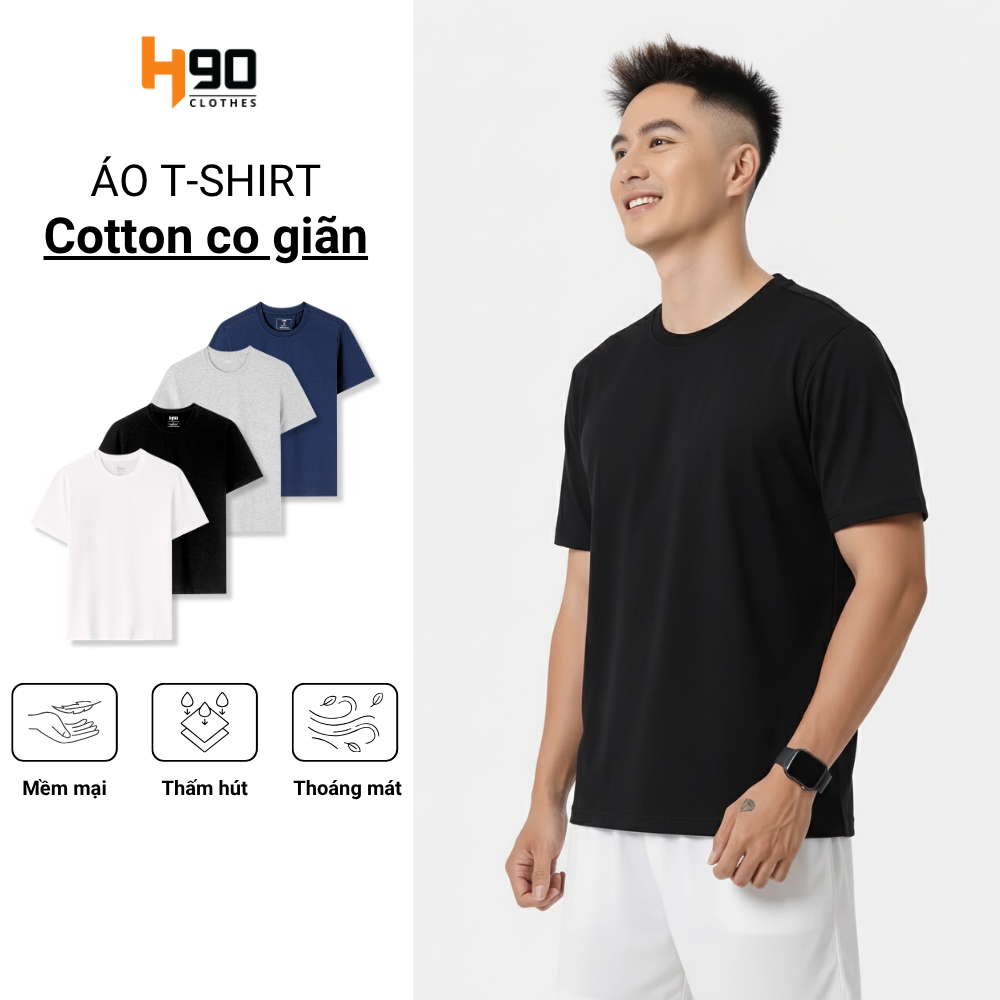 Áo Thun Nam Basic H90 Vải Cotton Co Giãn - Mềm Mại, Thoáng Mát, Phong Cách Trẻ Trung - TST01