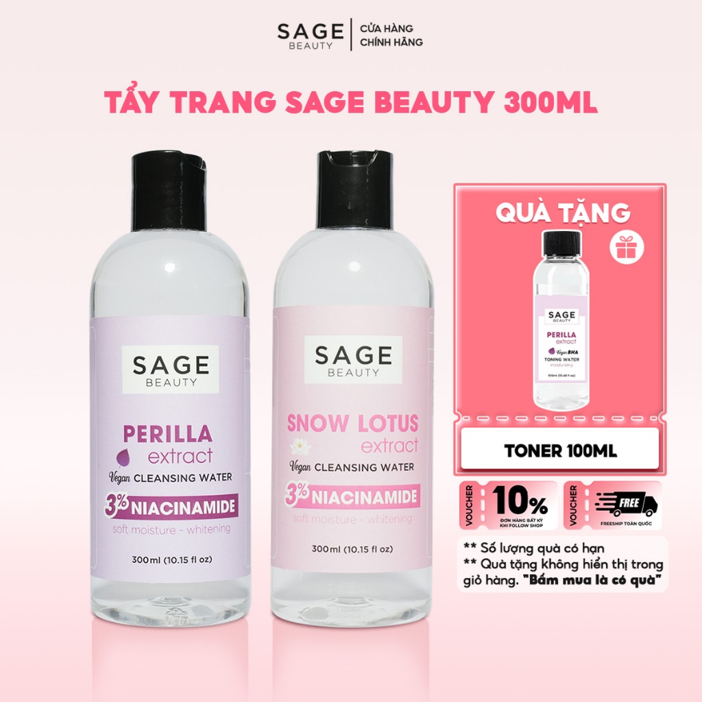 Nước Tẩy Trang 3% Niacinamide SAGE BEAUTY Giúp Làm Sạch Da, Bã Nhờn, Cấp Ẩm, Làm Dịu Da - 300ml