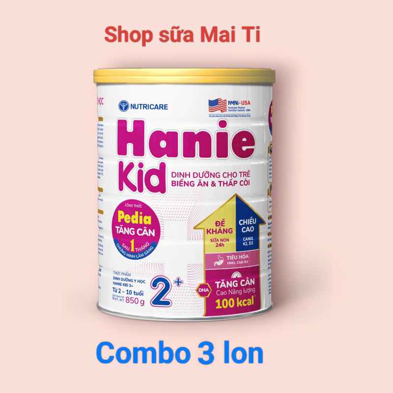 Combo 3 lon Nutricare Hanie Kid 2+ lon 850g