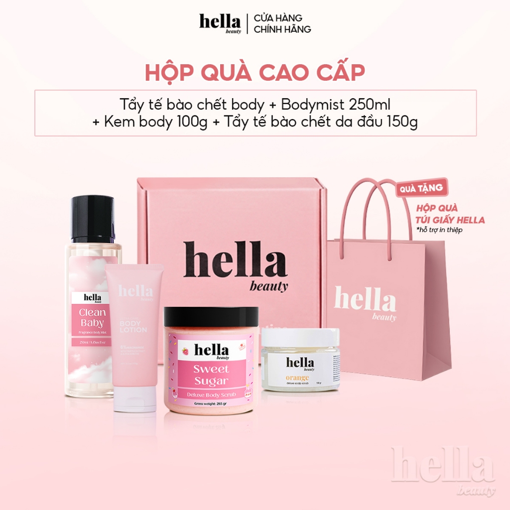 Hộp quà 4 món Tẩy tế bào chết body + Bodymist hương nước hoa + Tẩy tế bào chết da đầu 150g + Kem body 100g