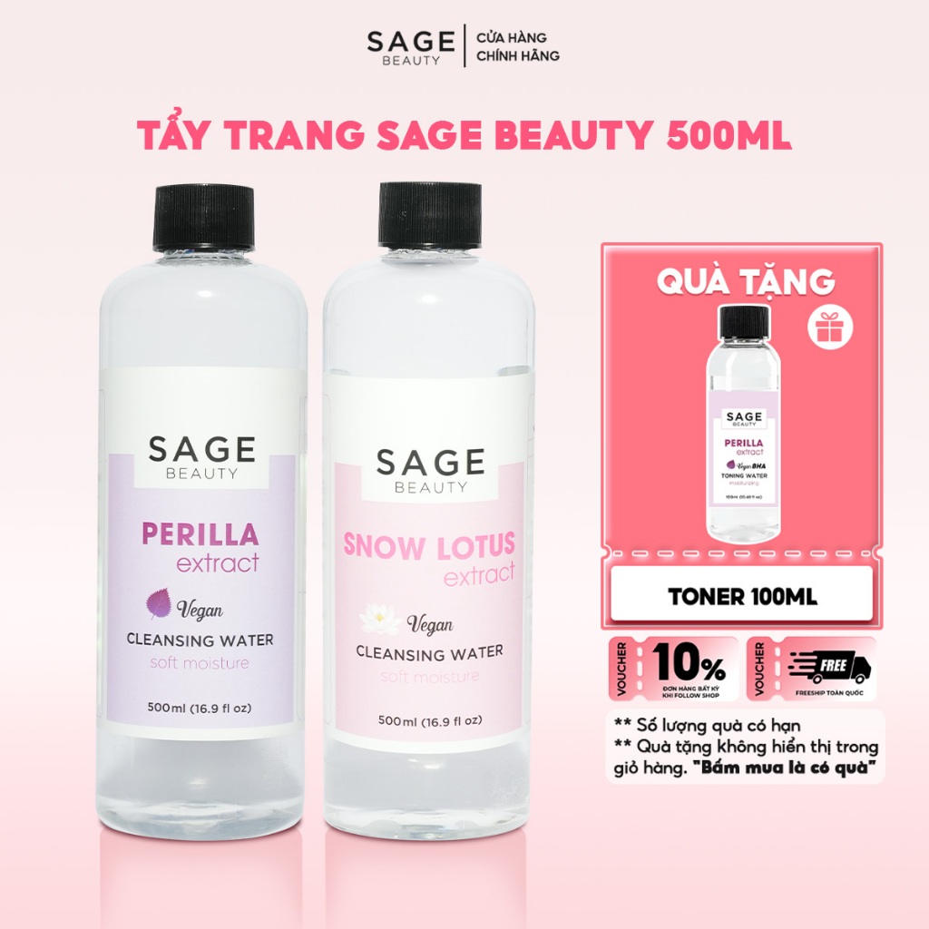 Nước Tẩy Trang Thuần Chay SAGE BEAUTY Giúp Làm Sạch Da Cấp Ẩm Làm Dịu Da - 500ml
