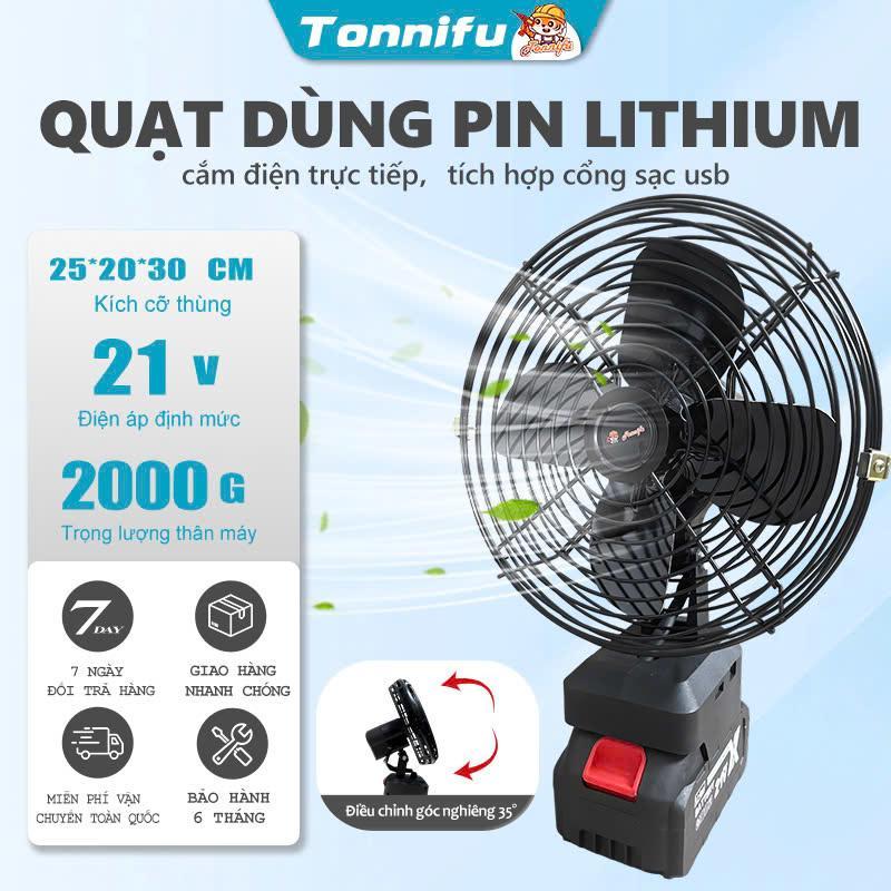 Quạt Tích Điện TONNIFU 21V Quạt Sắt 2 Tốc Độ Tiện Ích Để Bàn Cắm Trại Kèm Combo Quạt Đèn Tùy Chọn 928-905 Bản Có USB