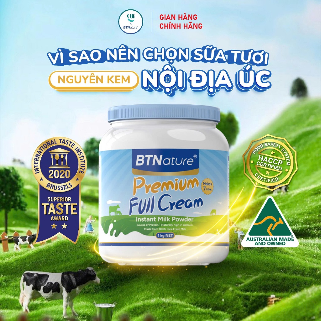HỘP 1KG | Sữa Tươi Dạng Bột Nguyên Kem Cao Cấp BTNature Full Cream – Bổ Sung Canxi Protein