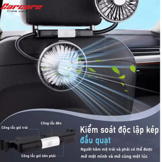 Quạt sau ghế cho ô tô, Quạt đôi cắm USB gắn sau ghế xe hơi xoay 360 độ có tích hợp đèn LED