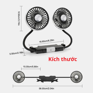 Quạt sau ghế cho ô tô, Quạt đôi cắm USB gắn sau ghế xe hơi xoay 360 độ có tích hợp đèn LED