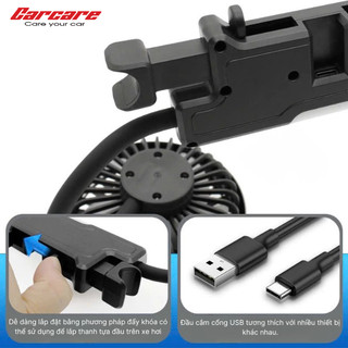 Quạt sau ghế cho ô tô, Quạt đôi cắm USB gắn sau ghế xe hơi xoay 360 độ có tích hợp đèn LED