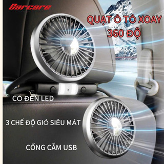 Quạt sau ghế cho ô tô, Quạt đôi cắm USB gắn sau ghế xe hơi xoay 360 độ có tích hợp đèn LED