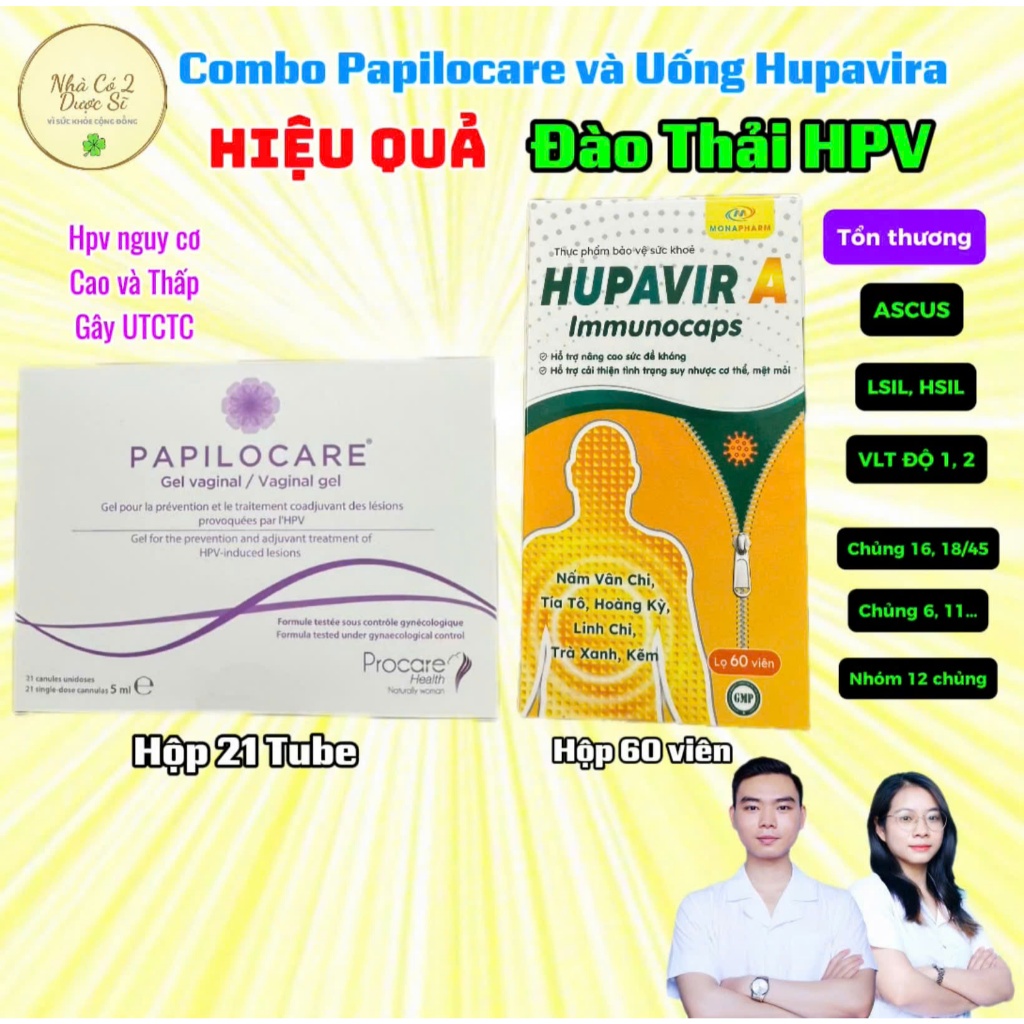 [Papilocare 21 Tube + HupavirA] Hỗ Trợ HPV Tăng Đề Kháng Nhập Khẩu Chính Hãng Bổ Sung Coriolus Versi