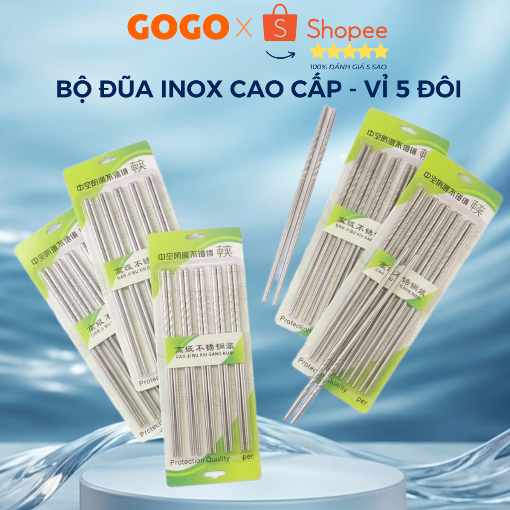 SALE TẾT_BỘ ĐŨA INOX CAO CẤP - VỈ 5 ĐÔI