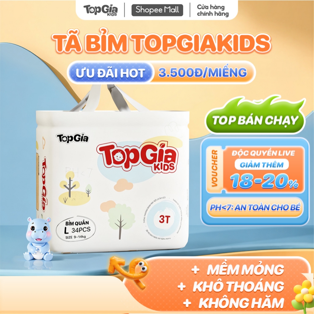 Bỉm Tã Quần Dán Topgiakids Cho Bé Mềm Mỏng Thoáng, Tả Siêu Thấm Hút, Chống Tràn Hiệu Quả Đủ Size S/M