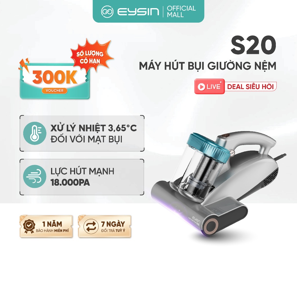 Máy hút bụi giường nệm EYSIN S20 diệt khuẩn thông minh thế hệ mới Đèn UV diệt khuẩn Lõi lọc HEPA