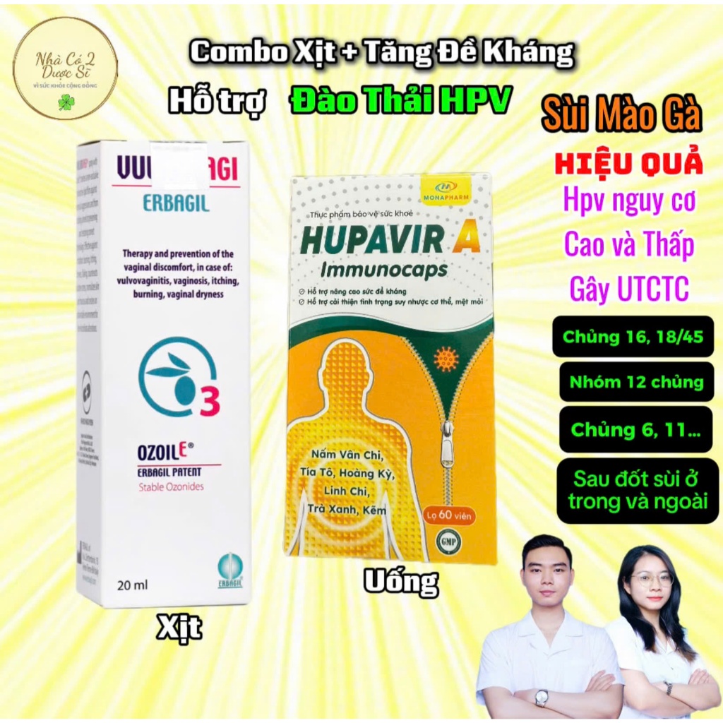 [Xịt + Uống HPV] Vulvovagi Và Uống HupavirA Immunocaps Hộp 60 Viên Hỗ Trợ Tăng Đề Kháng Giảm HPV Cho