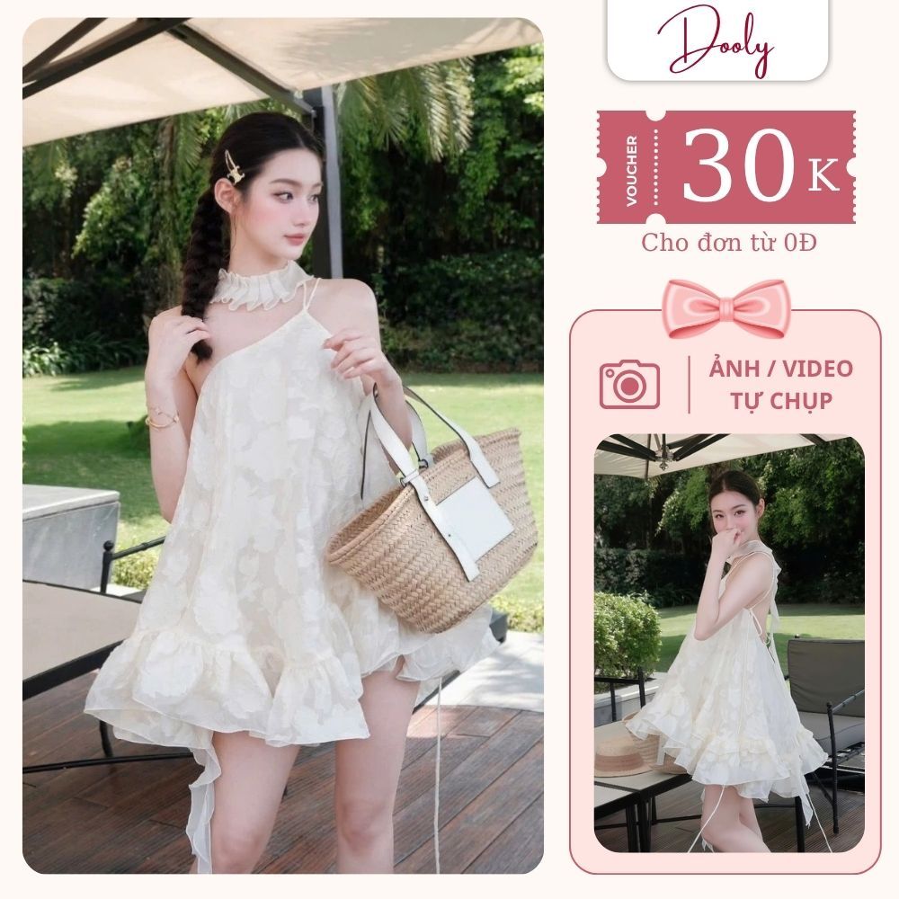 [Amélie Dress] Váy Babydoll Tiểu Thư Cổ Yếm Hở Lưng Viền Bèo Họa Tiết Hoa Mùa Hè (Kèm Vòng Cổ)