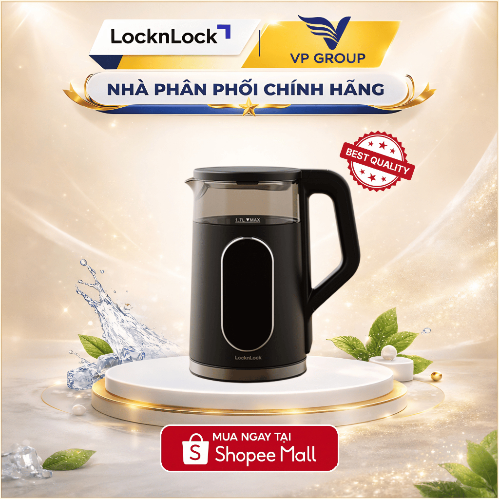 Ấm đun siêu tốc Locknlock Digital electric kettle 220-240V, 1850-2200W, 1.7L- Màu đen - EJK286BLK