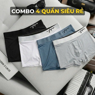 Quần sịp đùi nam boxer cotton co giãn 4 chiều, thoáng mát,thêu chữ kí combo 4 chiếc giá tốt