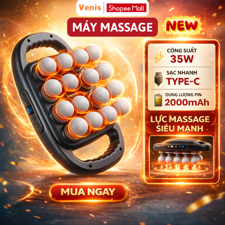 Máy Massage Cầm Tay MEGUN 16 Đầu, 9 Chế Độ 9 Cấp Độ Pin Sạc 2000mAh, Thư Giãn Toàn Thân