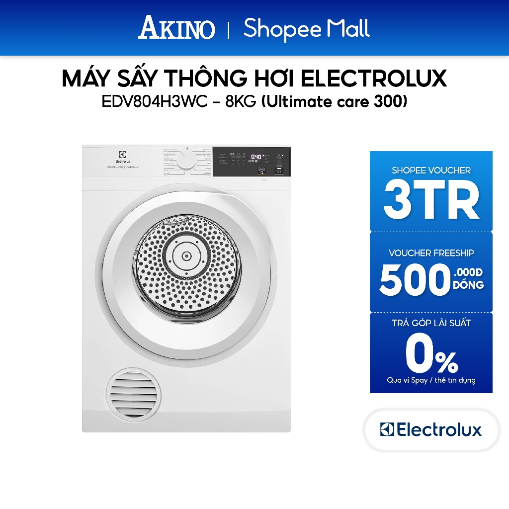 EDV804H3WC | Máy sấy quần áo thông hơi Electrolux 8 kg EDV804H3WC - Bảo Hành Chính Hãng