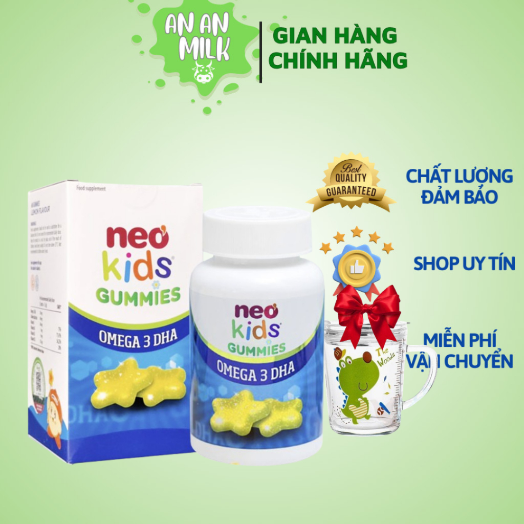 Neo Kids Gummies Omega 3 DHA lọ 60 viên vi tảo giúp bé thông minh hơn và cung cấp choline cho bé ghi