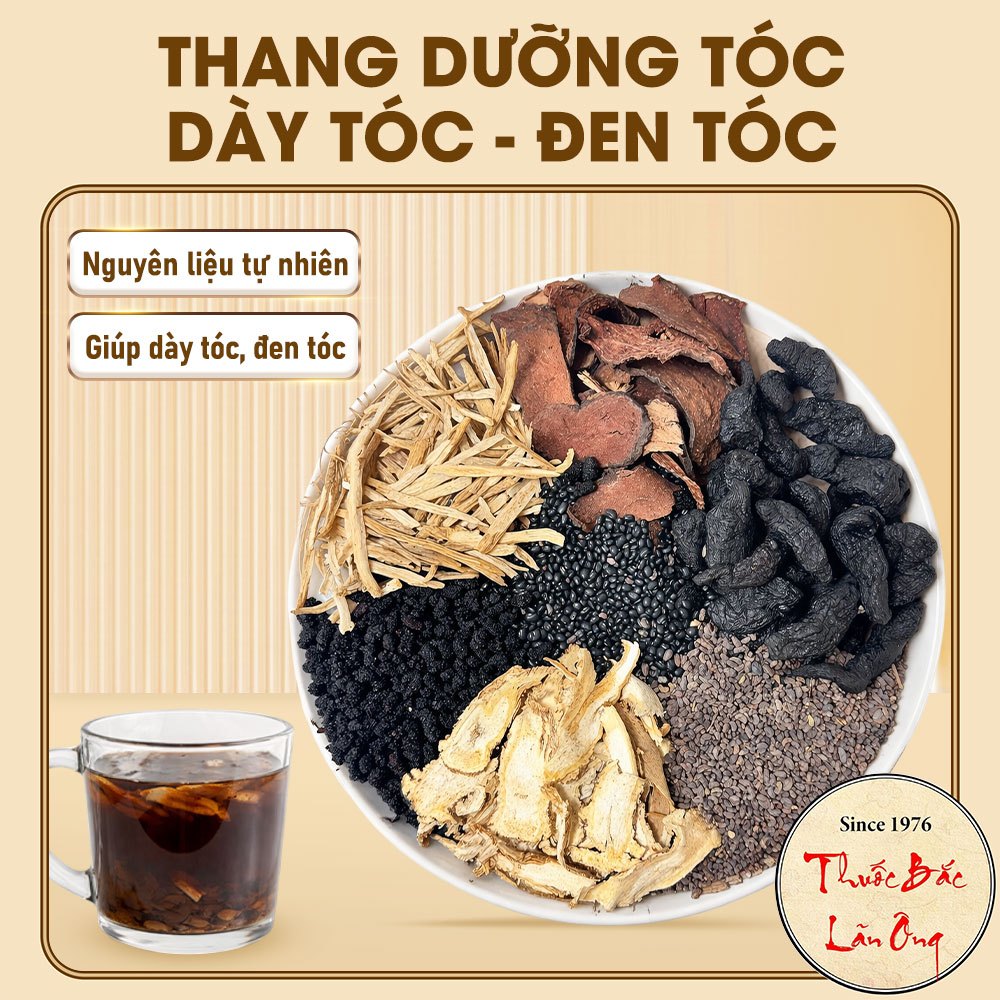 Thang dưỡng tóc, hỗ trợ đen tóc, dày tóc (hà thủ ô, nữ trinh tử, tang thầm tử, đậu đen,....)  - Lãn 