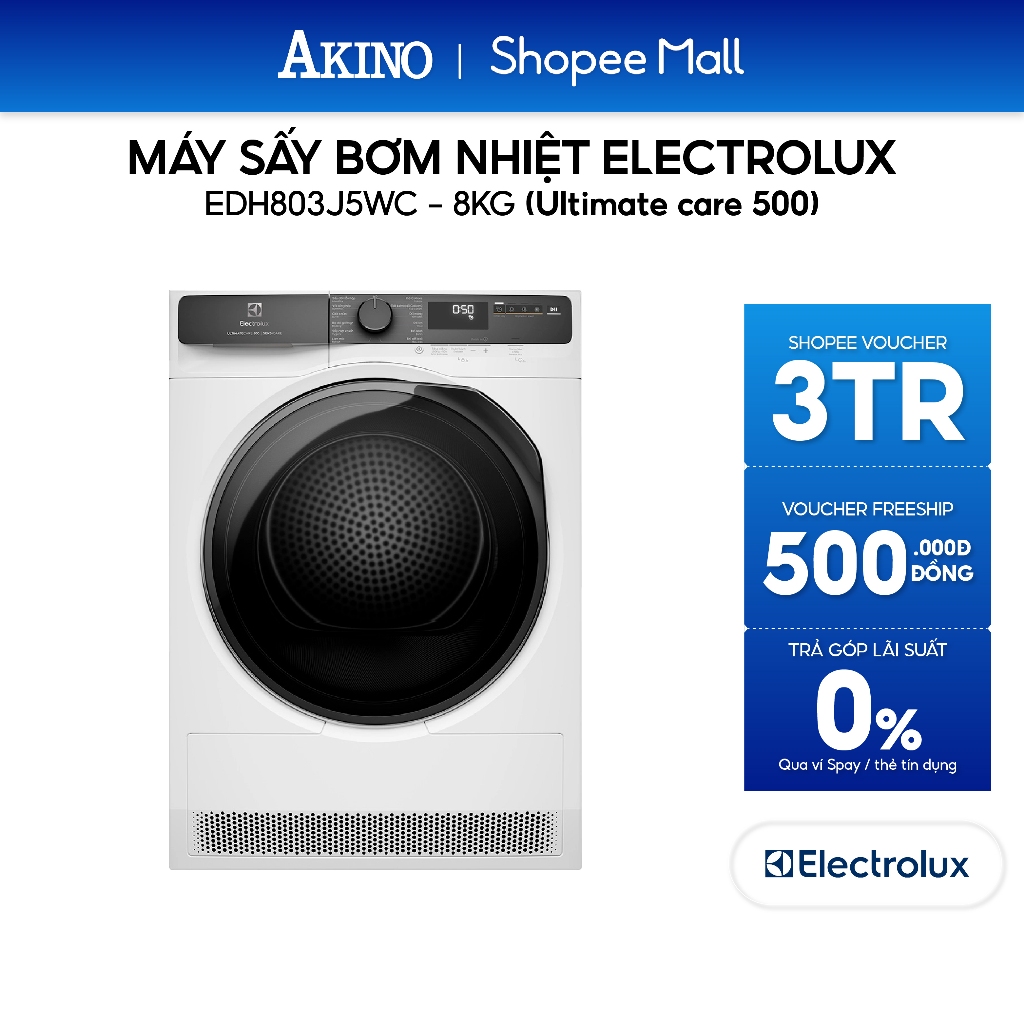 Máy sấy quần áo bơm nhiệt Electrolux 8 kg EDH803J5WC - Bảo hành chính hãng