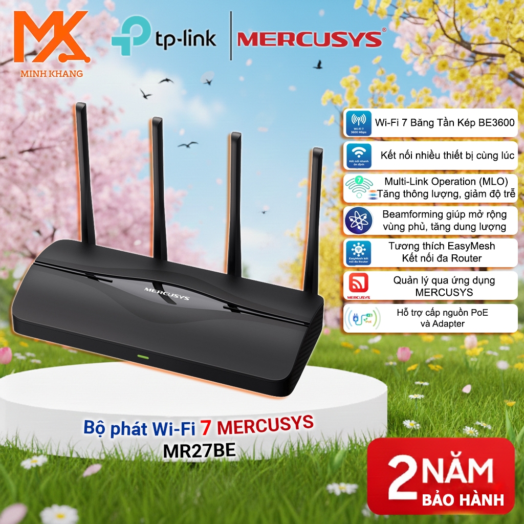 Router WiFi 7 Mercusys MR27BE BE3600 Băng Tần Kép – Tốc Độ Siêu Nhanh, Phủ Sóng Mạnh