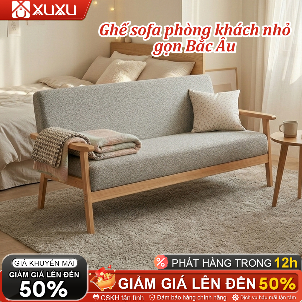 Ghế Sofa Đơn Bắc Âu Ghế Thư Giãn Phòng Ngủ Nhỏ Vải Cotton Linen Cao Cấp Khung Gỗ Chắc Chắn | BigBuy360 - bigbuy360.vn