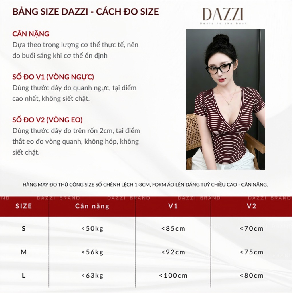 [MỞ BÁN] Áo thun tay ngắn nữ cổ V cách điệu dáng ôm chất cotton tôn dáng DAZZI Women A073 | BigBuy360 - bigbuy360.vn