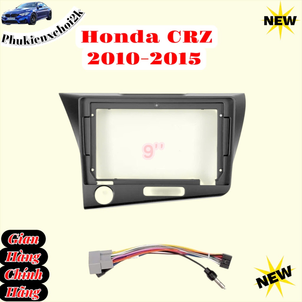 Mặt dưỡng lắp màn android cho xe Honda CRZ, 9  inch kèm jack nguồn zin